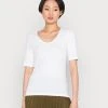 Marc O'Polo LONG SHORT SLEEVE DEEP CREW NECK - T-Shirt Basic - White | Damen