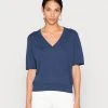 Marc O'Polo Damen SHORTSLEEVE V NECK - T-Shirt Basic - Noble Blue