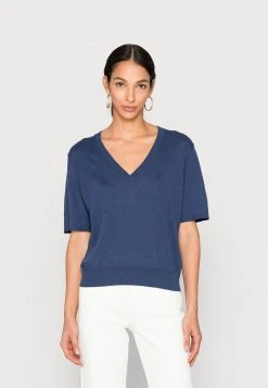 Marc O'Polo Damen SHORTSLEEVE V NECK - T-Shirt Basic - Noble Blue