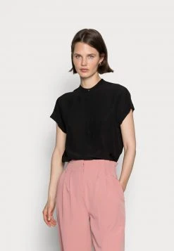 Marc O'Polo Damen BLOUSE SHORT SLEEVE HIDDEN BUTTON PLACKET - T-Shirt Basic - Black