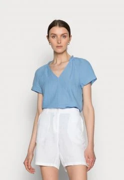 Marc O'Polo BLOUSE V-NECK SHORT SLEEVED - T-Shirt Basic - Washed Cornflower | Damen