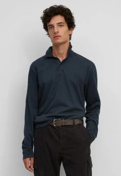 Marc O'Polo Herren LONG SLEEVE HERINGBONE DETAILS EMBROIDERY - Poloshirt - Total Eclipse