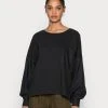 Marc O'Polo LONG SLEEVE ROUND NECK PATCHED WITH WOVEN GARMEN - Sweatshirt - Dusty Black | Damen