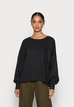Marc O'Polo LONG SLEEVE ROUND NECK PATCHED WITH WOVEN GARMEN - Sweatshirt - Dusty Black | Damen