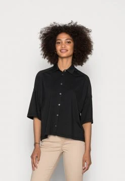 Marc O'Polo JERSEY BLOUSE SMALL STAND UP COLLAR BUTTON CLOSURE - Hemdbluse - Dusty Black | Damen