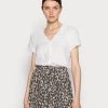 Marc O'Polo Damen BLOUSE V-NECK SHORT SLEEVED - T-Shirt Basic - White