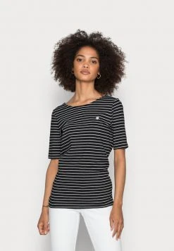 Marc O'Polo SHORT SLEEVE ROUND NECK STRIPED - T-Shirt Print - Dusty Black | Damen