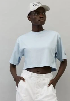 Marc O'Polo ARCHIVE CODE CROPPED - T-Shirt Basic - Linen Blue | Damen